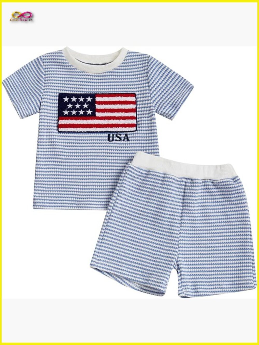 Striped Waffle Knit Short Sleeve T-Shirt and Shorts Set - Patriotic Toddler